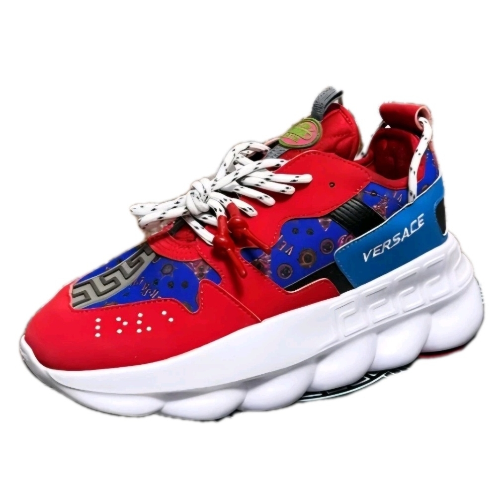 Versace Red & Blue Chain Reaction-Style Sneaker Eu 45 Us Mens Size 11.5 -12